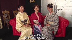 Reiko Kobayakawa along with Akari Asagiri and an additional friend sit around and admire their fashionable Meiji Era kimonos